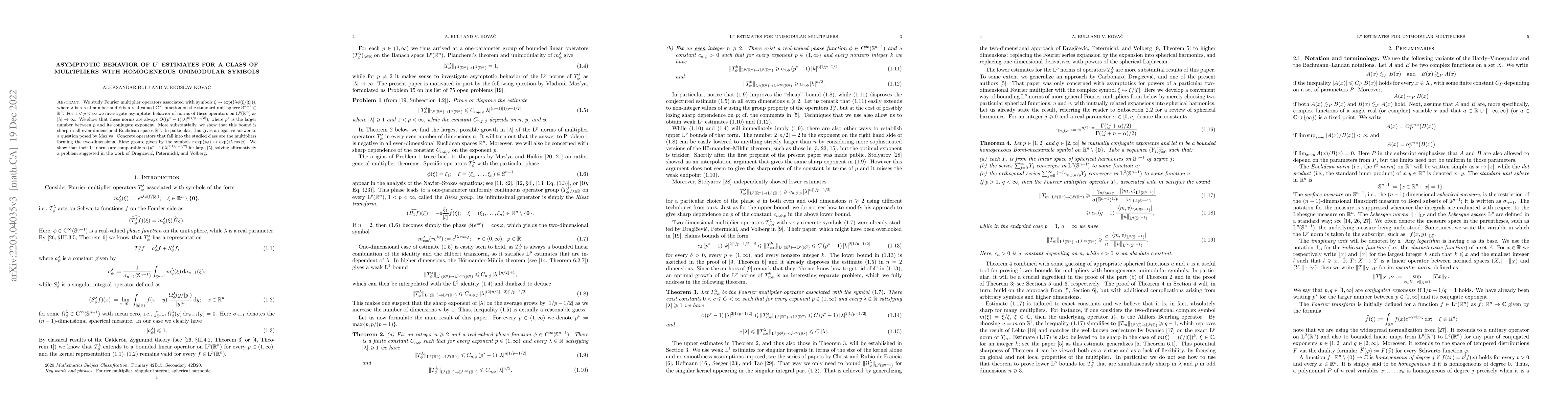 Thumbnail for Asymptotic behavior of $L^p$ estimates for a class of multipliers with
  homogeneous unimodular symbols