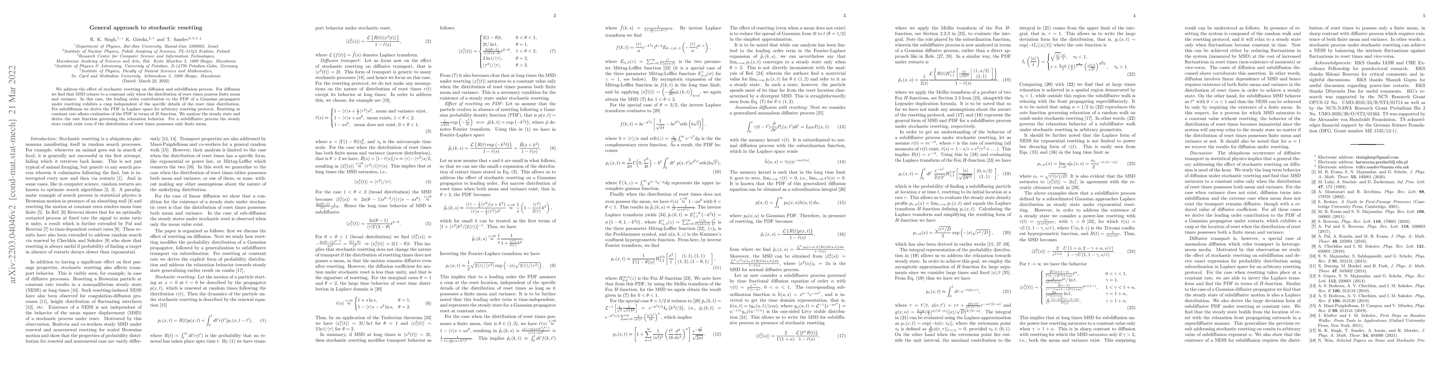 Thumbnail for General approach to stochastic resetting
