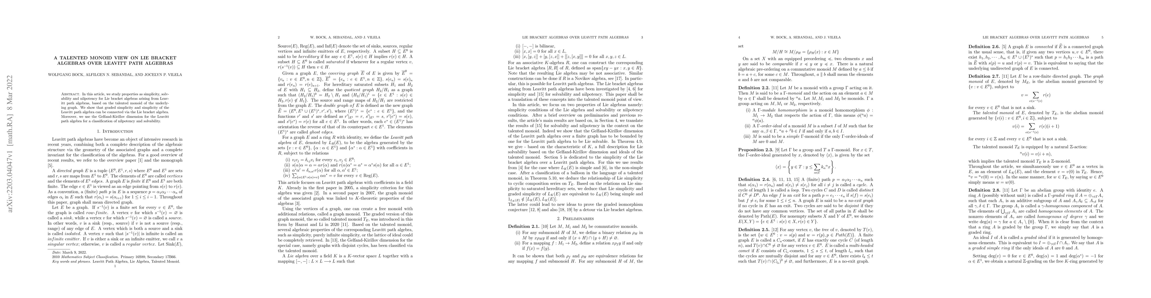 Thumbnail for A Talented Monoid View on Lie Bracket Algebras over Leavitt Path
  Algebras