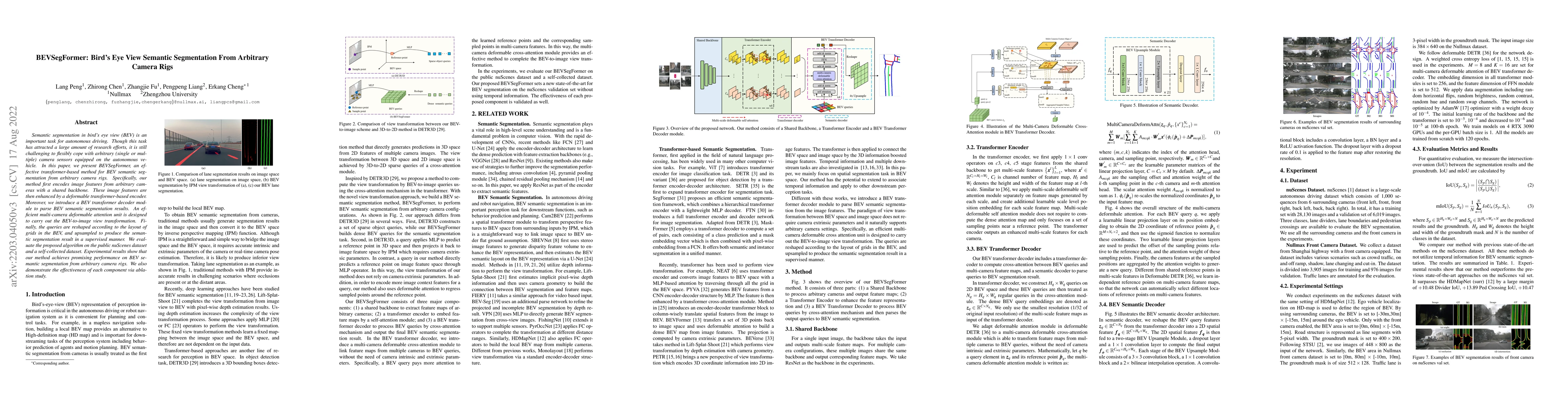 Thumbnail for BEVSegFormer: Bird's Eye View Semantic Segmentation From Arbitrary
  Camera Rigs