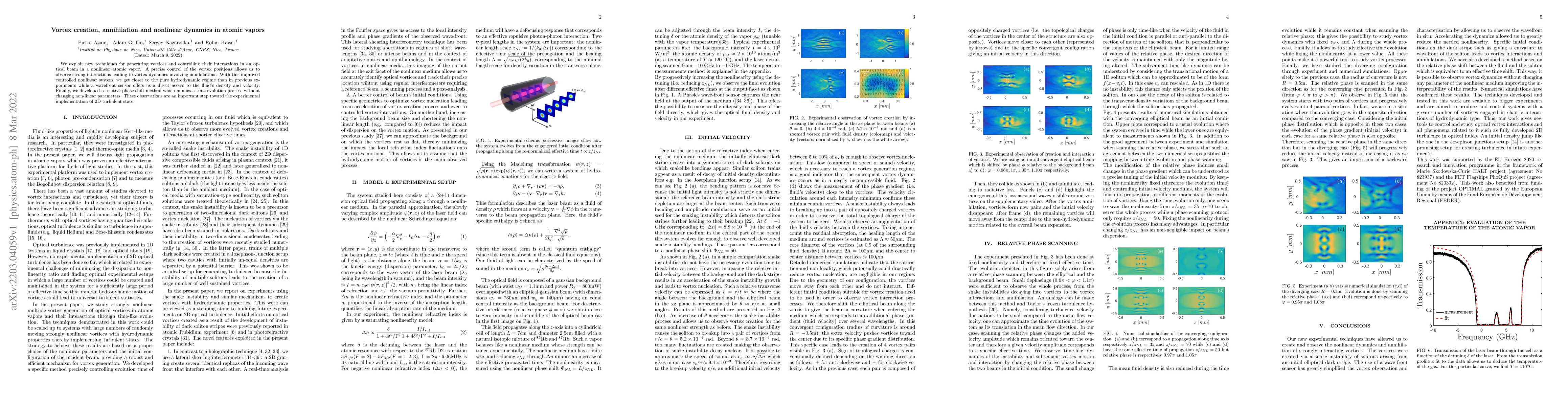 Thumbnail for Vortex creation, annihilation and nonlinear dynamics in atomic vapors