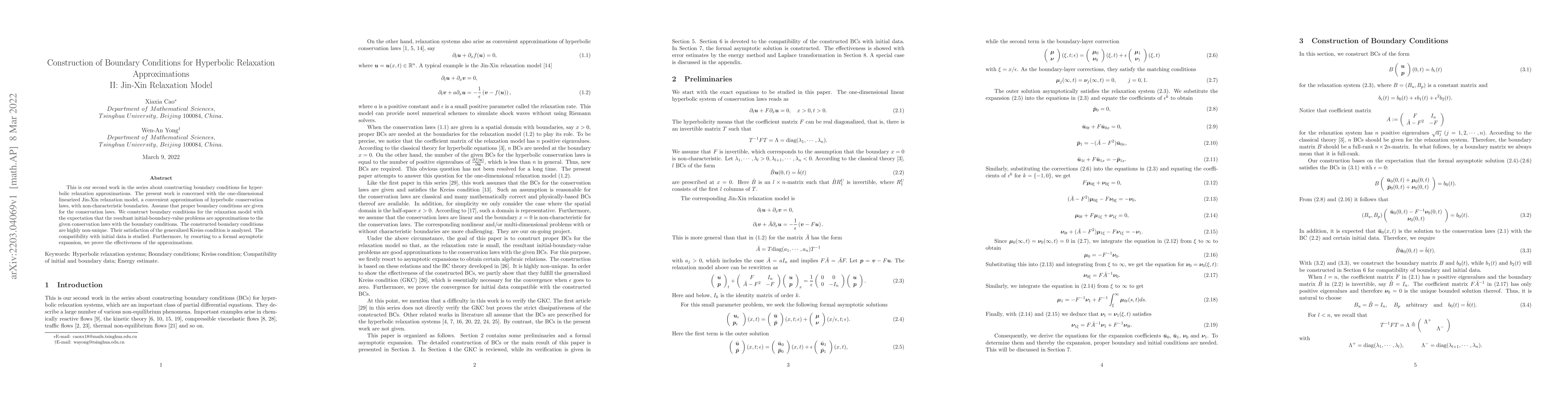 Thumbnail for Construction of Boundary Conditions for Hyperbolic Relaxation
  Approximations II: Jin-Xin Relaxation Model