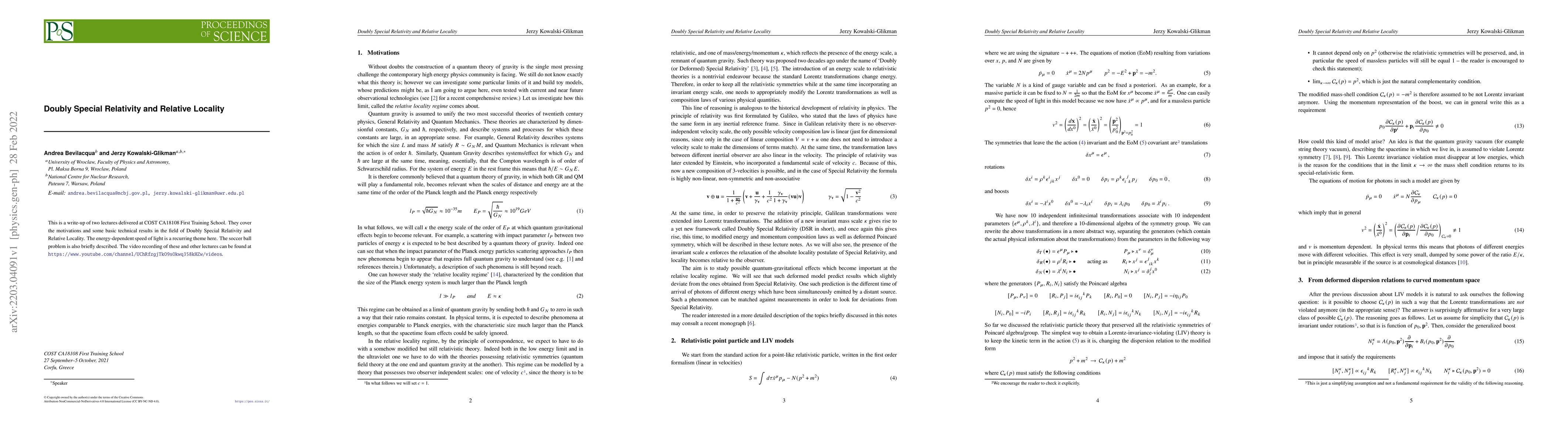 Thumbnail for Doubly Special Relativity and Relative Locality