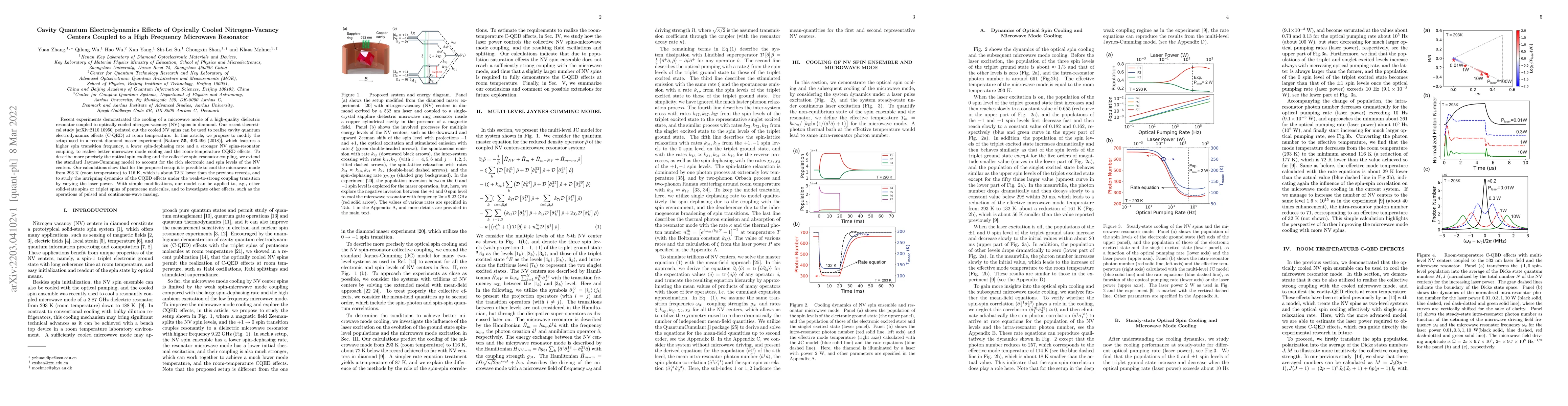 Thumbnail for Cavity Quantum Electrodynamics Effects of Optically Cooled
  Nitrogen-Vacancy Centers Coupled to a High Frequency Microwave Resonator