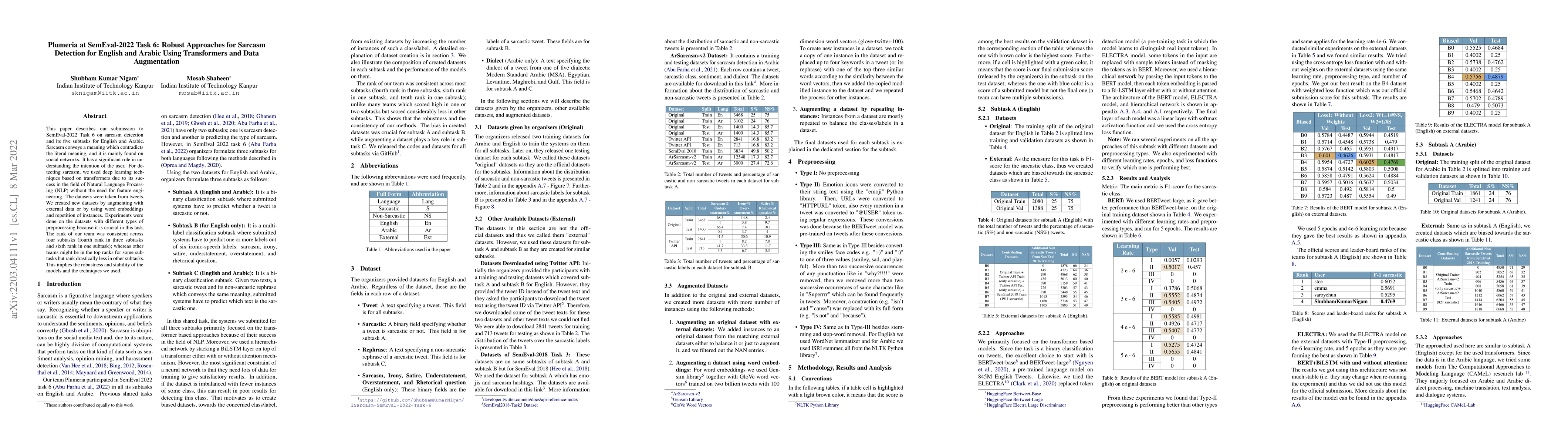 Thumbnail for Plumeria at SemEval-2022 Task 6: Robust Approaches for Sarcasm Detection
  for English and Arabic Using Transformers and Data Augmentation