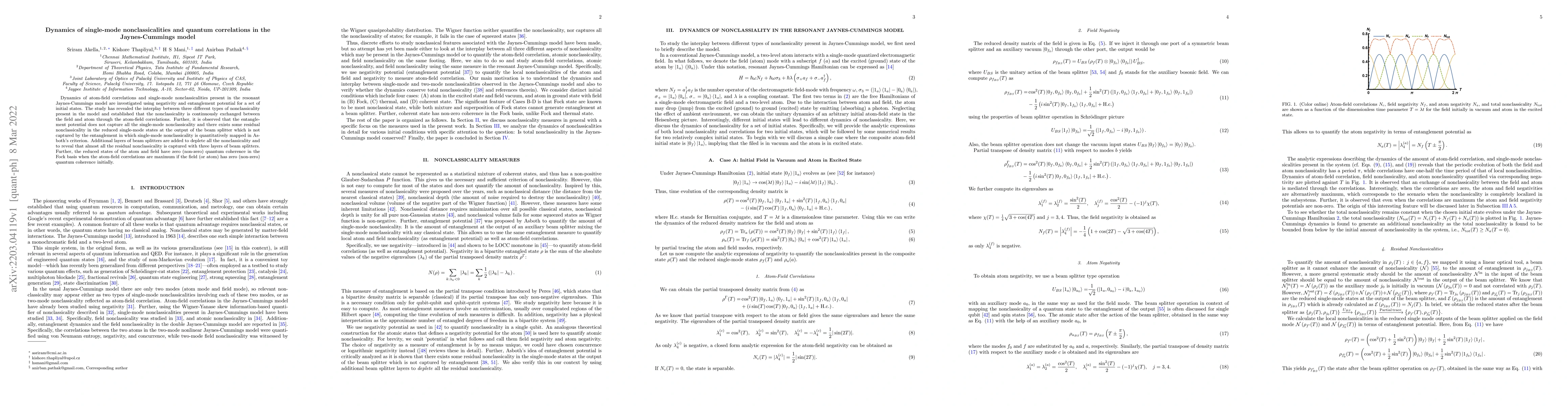 Thumbnail for Dynamics of single-mode nonclassicalities and quantum correlations in
  the Jaynes-Cummings model