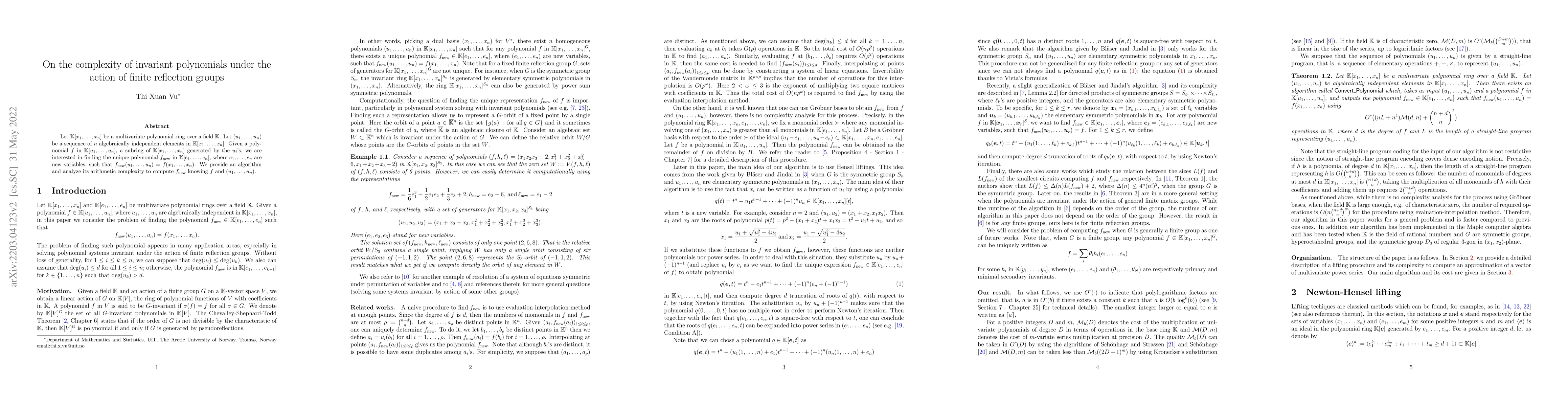 Thumbnail for On the complexity of invariant polynomials under the action of finite
  reflection groups