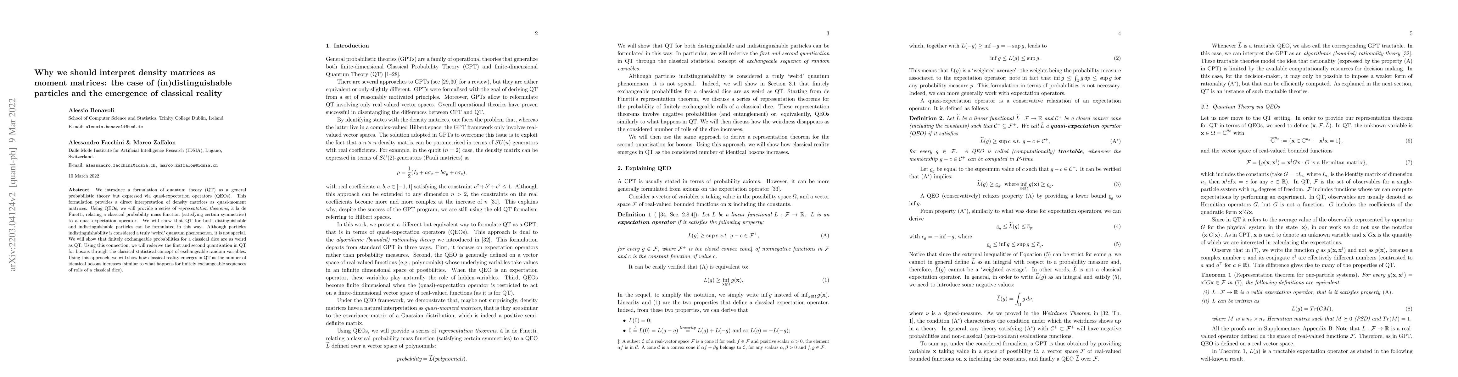 Thumbnail for Why we should interpret density matrices as moment matrices: the case of
  (in)distinguishable particles and the emergence of classical reality