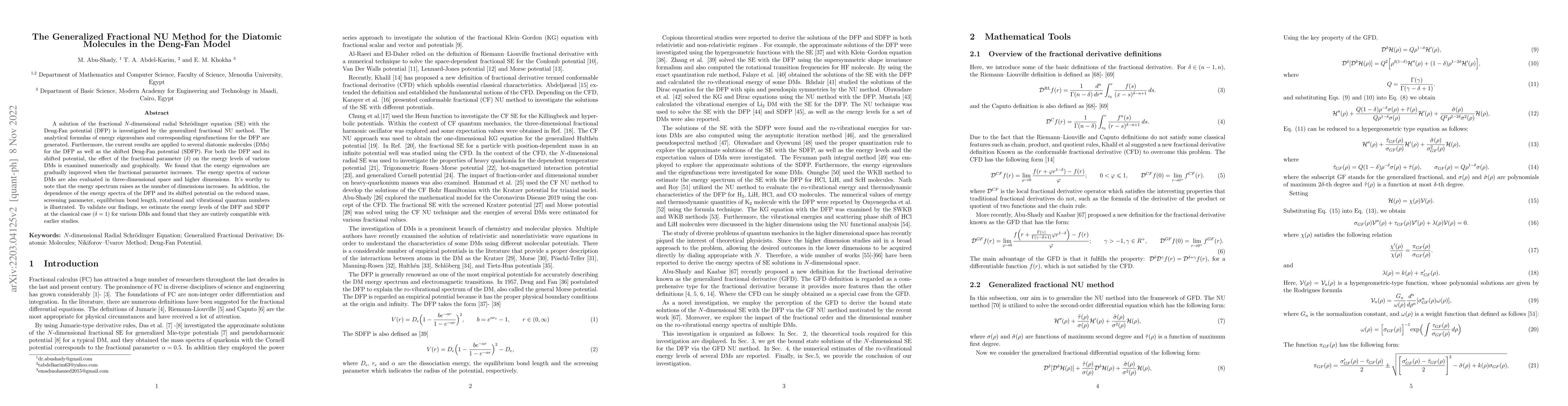 Thumbnail for The Generalized Fractional NU Method for the Diatomic Molecules in the
  Deng-Fan Model