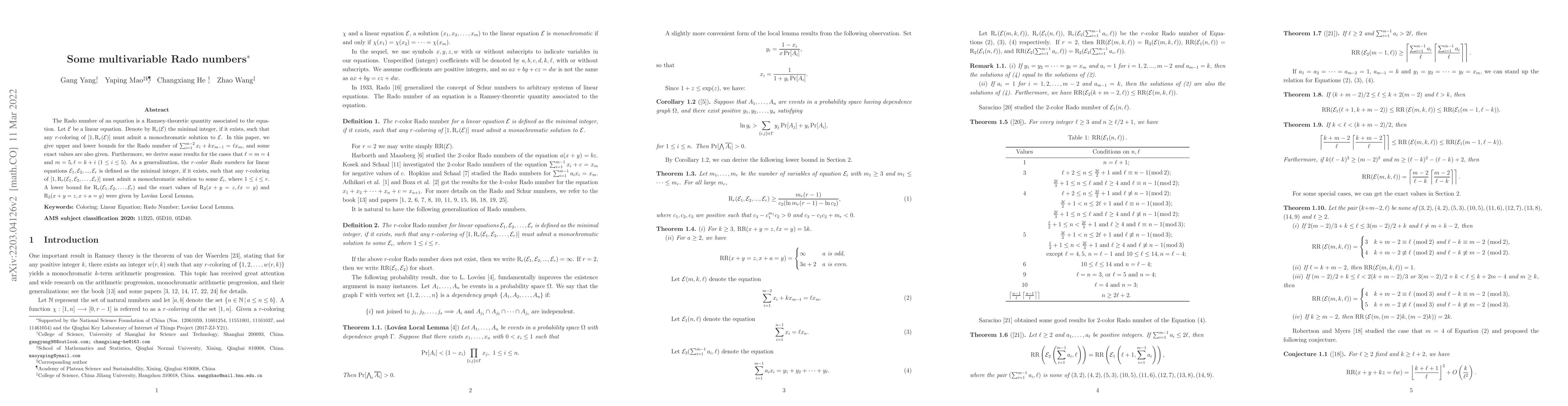 Thumbnail for Some multivariable Rado numbers