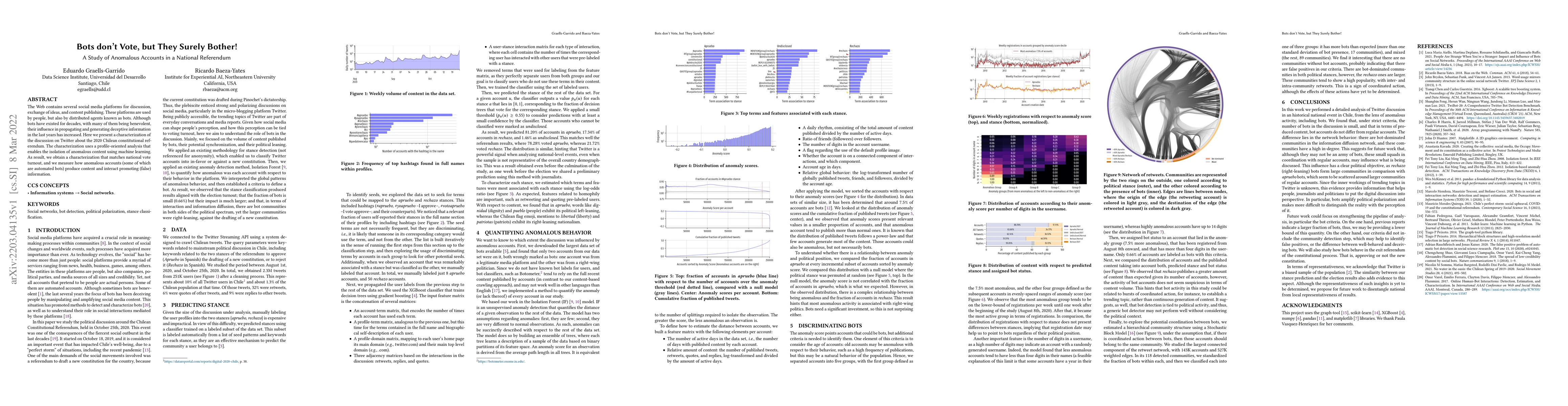 Thumbnail for Bots don't Vote, but They Surely Bother! A Study of Anomalous Accounts
  in a National Referendum