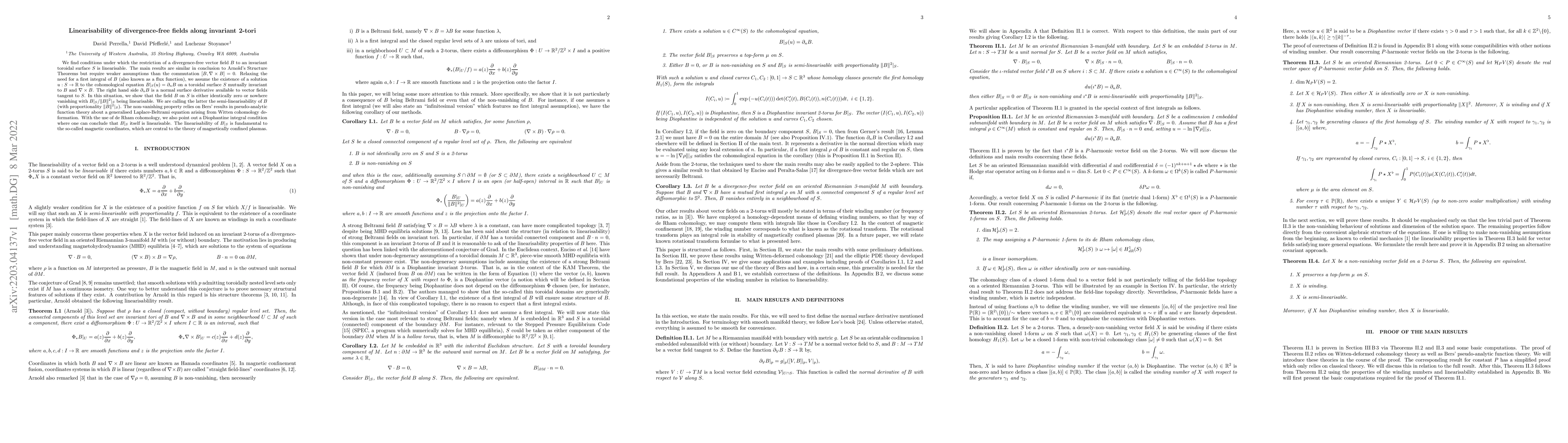 Thumbnail for Linearisability of divergence-free fields along invariant 2-tori