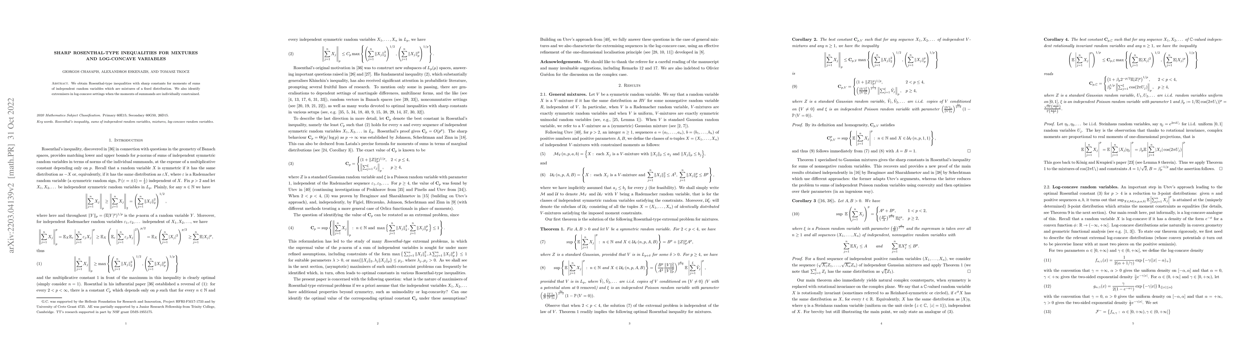 Thumbnail for Sharp Rosenthal-type inequalities for mixtures and log-concave variables