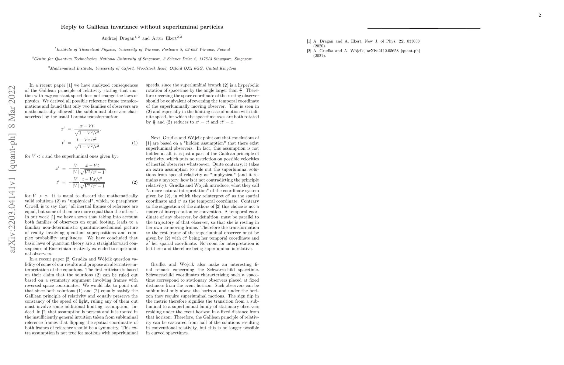 Thumbnail for Reply to Galilean invariance without superluminal particles