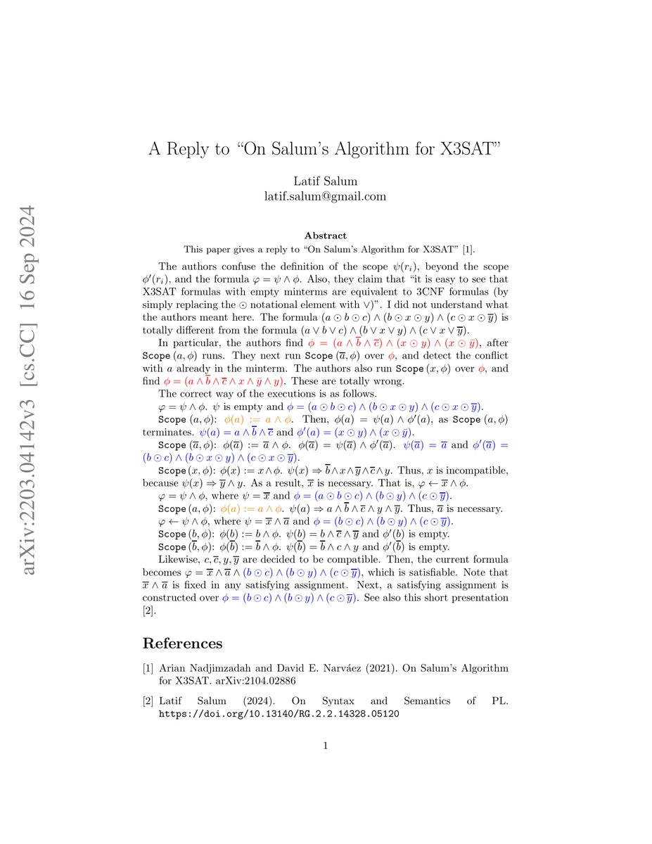 Thumbnail for A Reply to "On Salum's Algorithm for X3SAT"