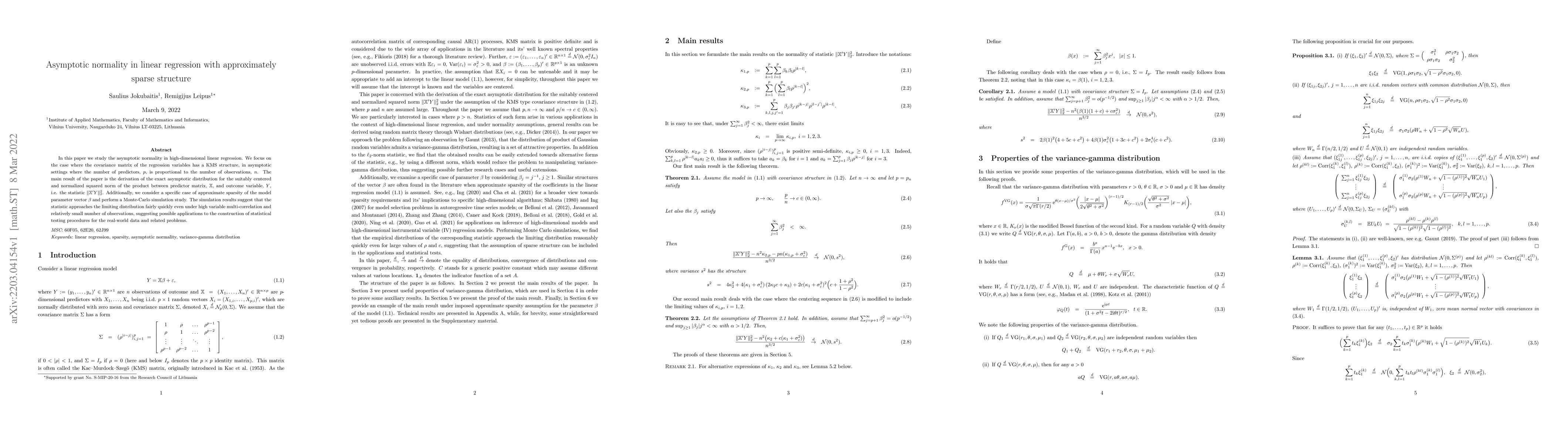 Thumbnail for Asymptotic normality in linear regression with approximately sparse
  structure