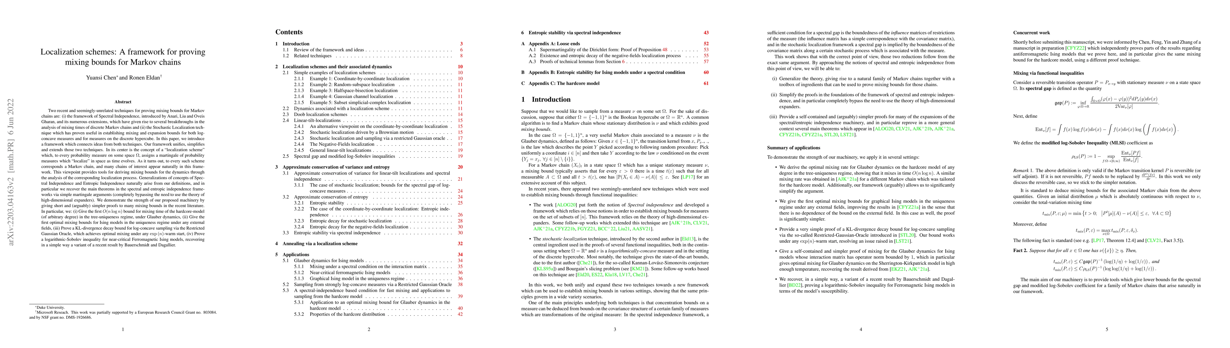 Thumbnail for Localization Schemes: A Framework for Proving Mixing Bounds for Markov
  Chains
