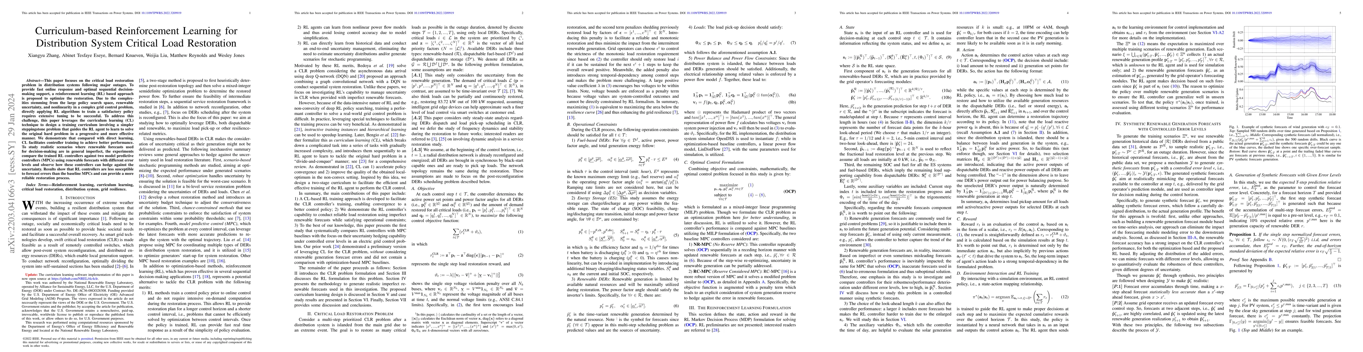 Thumbnail for Curriculum-based Reinforcement Learning for Distribution System Critical
  Load Restoration