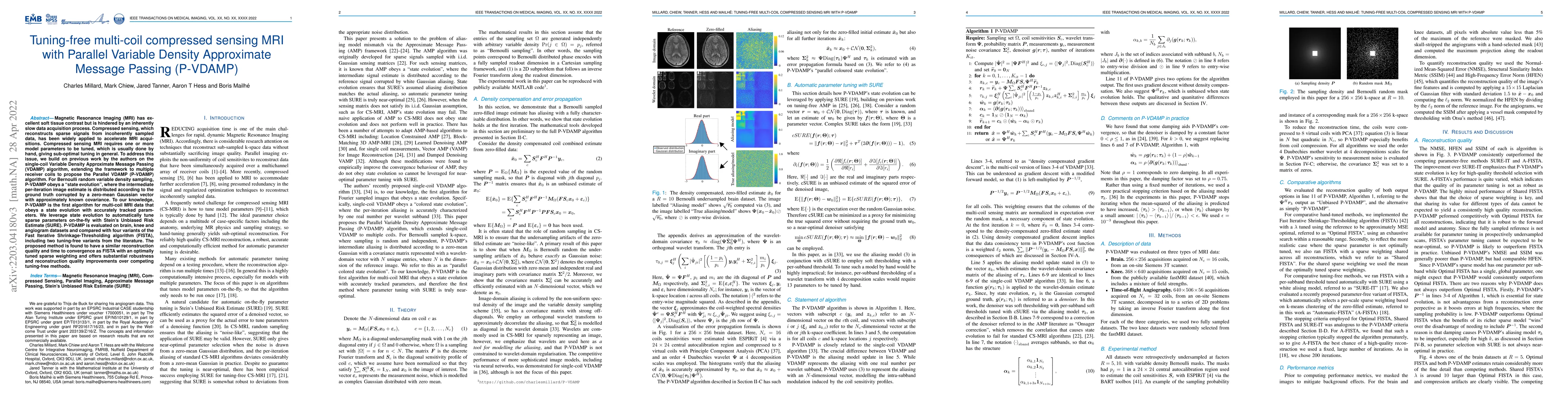 Thumbnail for Tuning-free multi-coil compressed sensing MRI with Parallel Variable
  Density Approximate Message Passing (P-VDAMP)