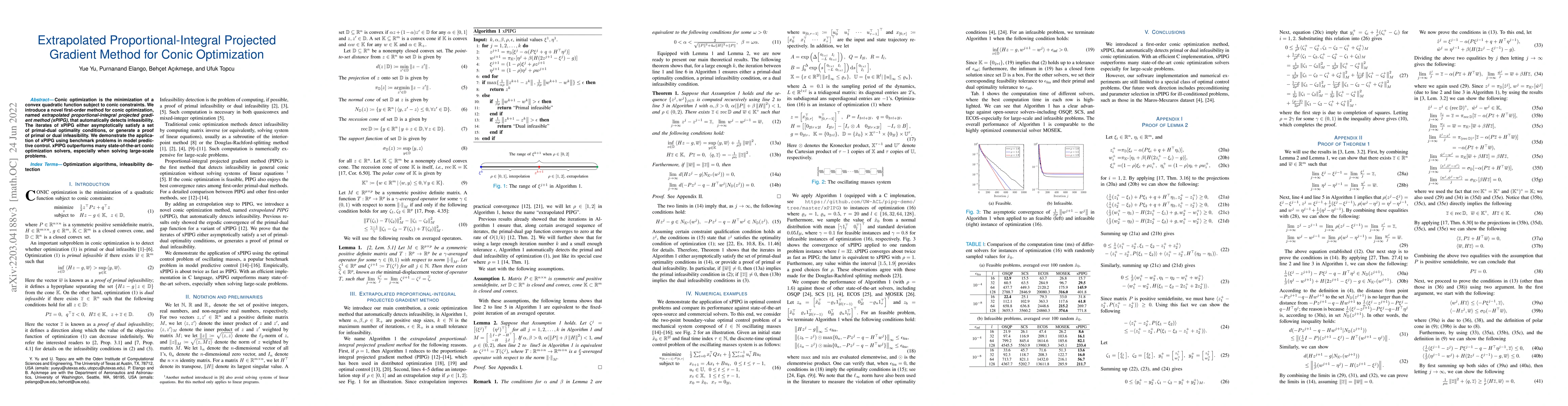 Thumbnail for Extrapolated Proportional-Integral Projected Gradient Method for Conic
  Optimization