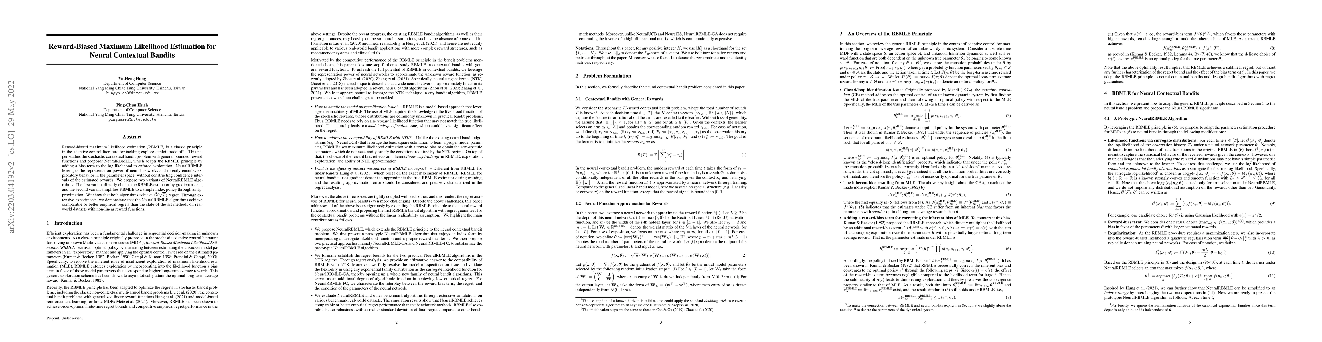 Thumbnail for Reward-Biased Maximum Likelihood Estimation for Neural Contextual
  Bandits