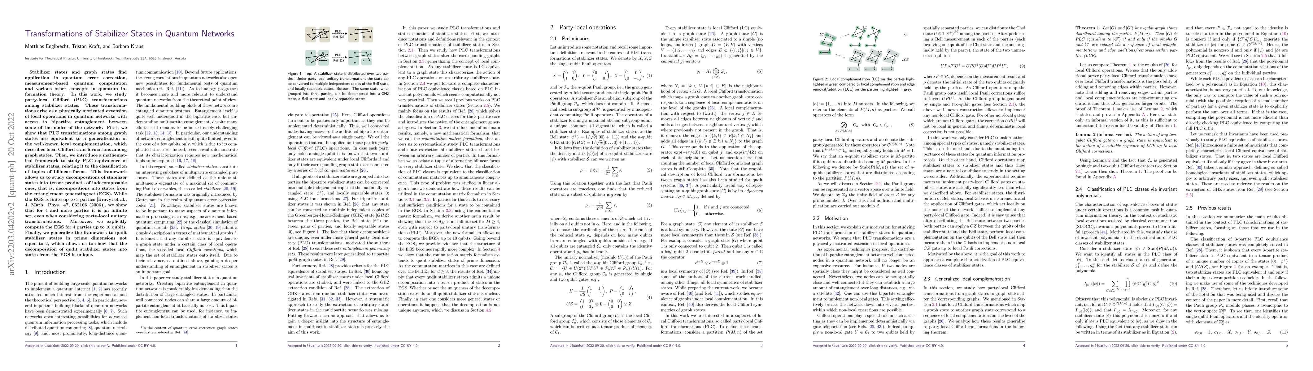 Thumbnail for Transformations of Stabilizer States in Quantum Networks