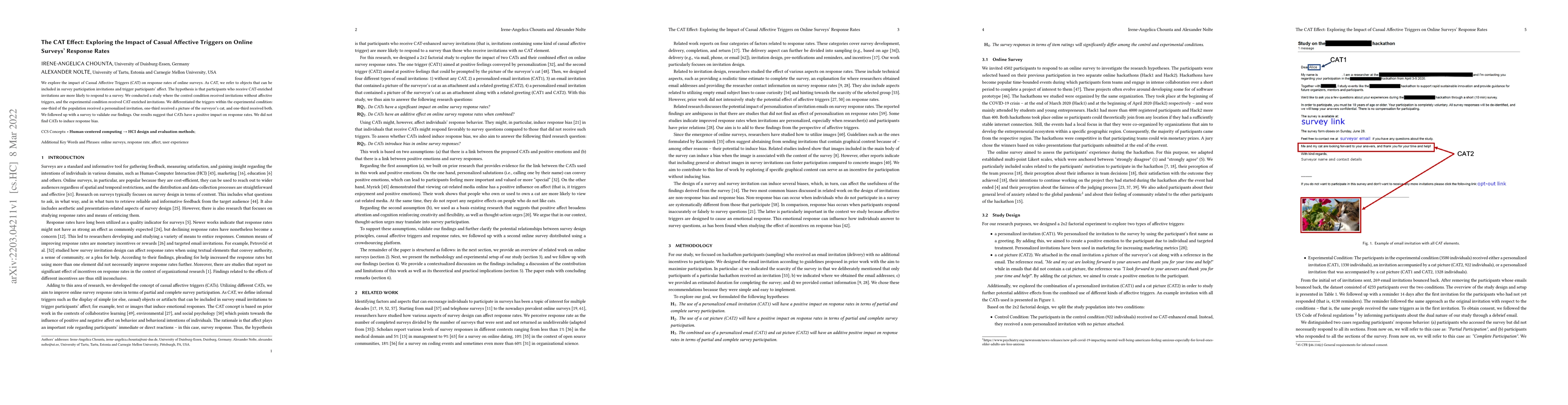 Thumbnail for The CAT Effect: Exploring the Impact of Casual Affective Triggers on
  Online Surveys' Response Rates