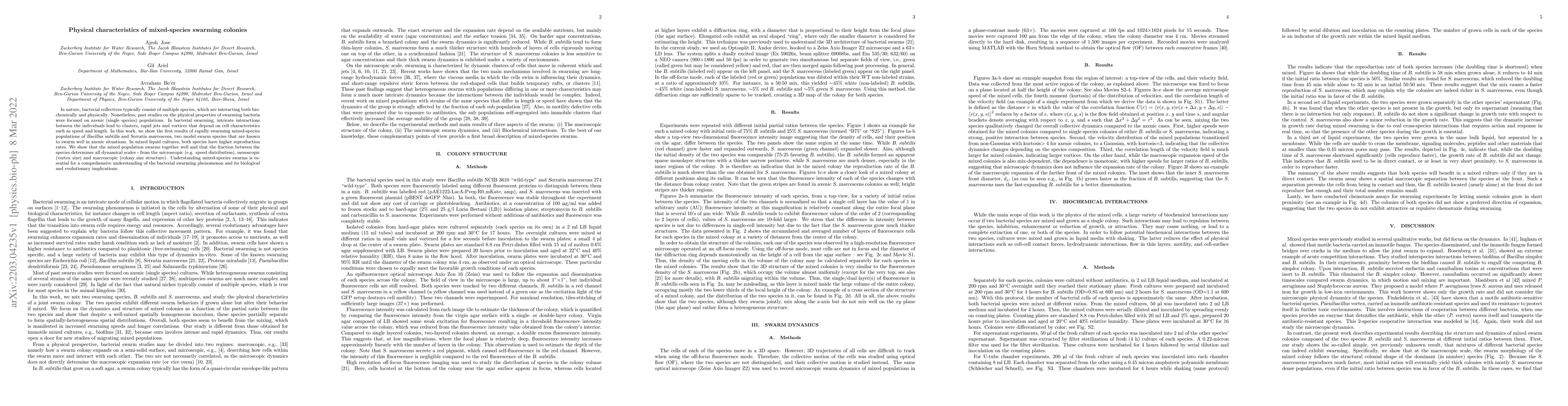 Thumbnail for Physical characteristics of mixed-species swarming colonies