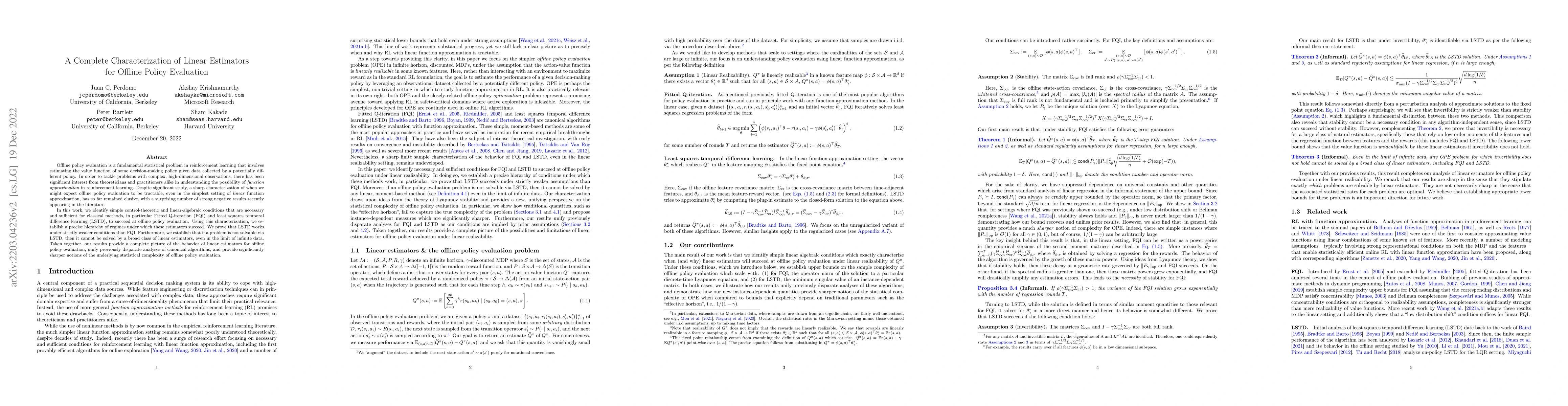 Thumbnail for A Complete Characterization of Linear Estimators for Offline Policy
  Evaluation
