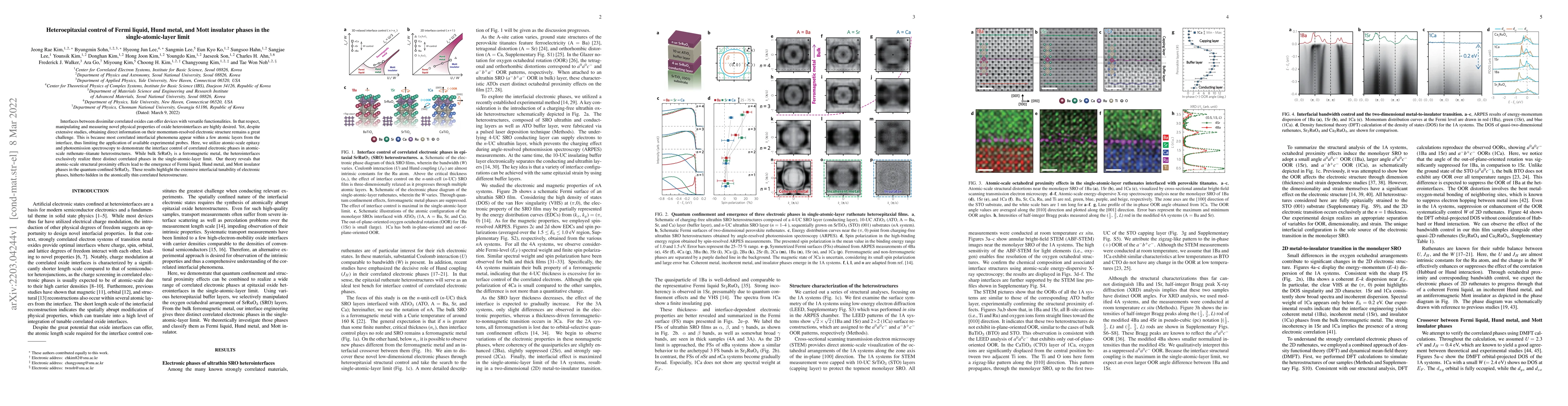 Thumbnail for Heteroepitaxial control of Fermi liquid, Hund metal, and Mott insulator
  phases in the single-atomic-layer limit