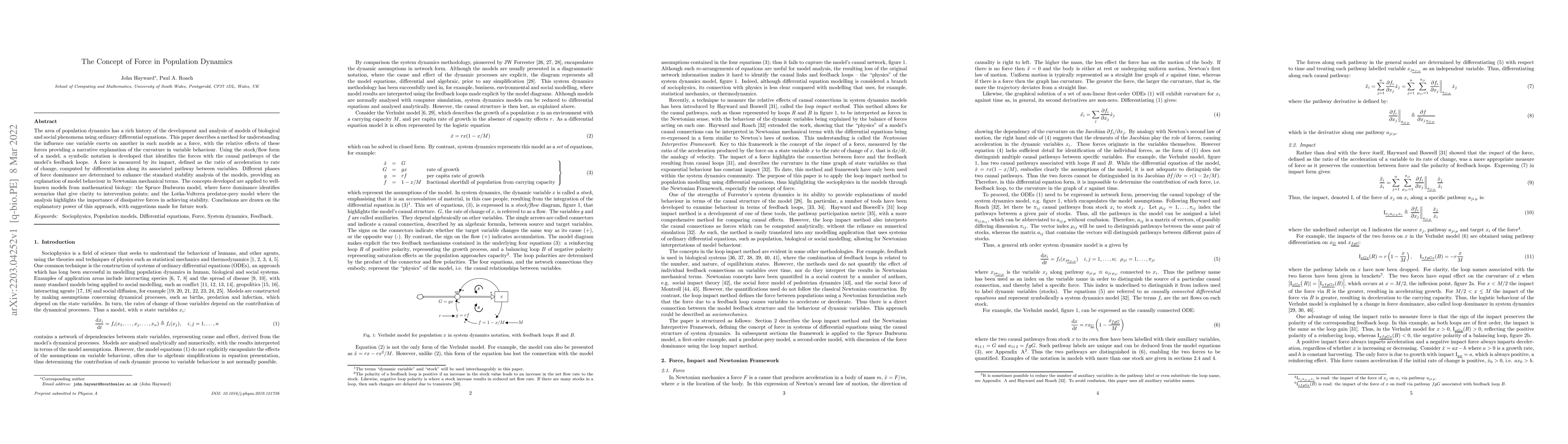 Thumbnail for The Concept of Force in Population Dynamics