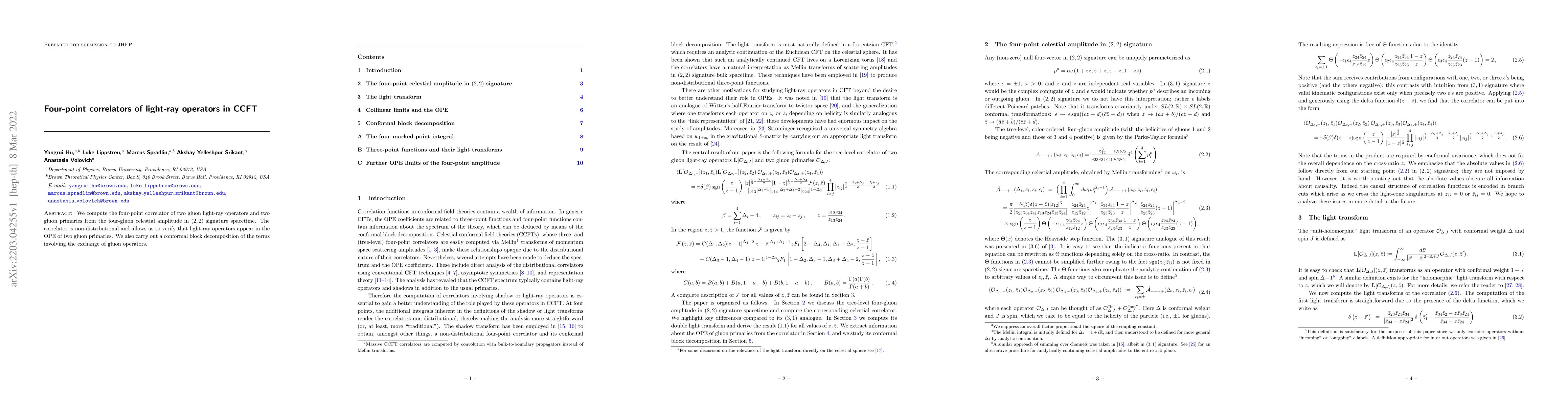 Thumbnail for Four-point correlators of light-ray operators in CCFT