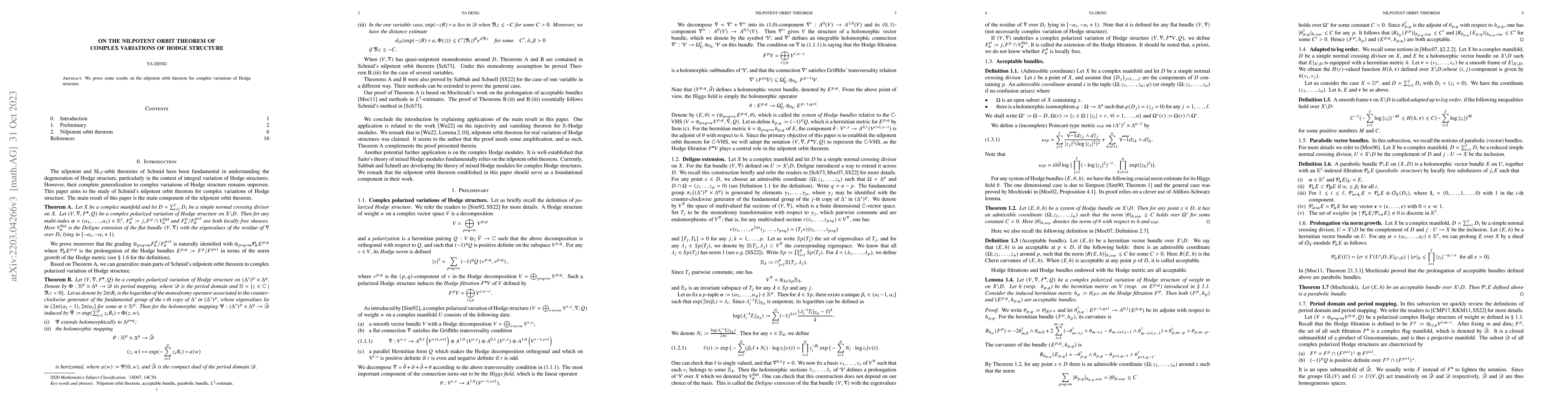 Thumbnail for On the nilpotent orbit theorem of complex variations of Hodge structure