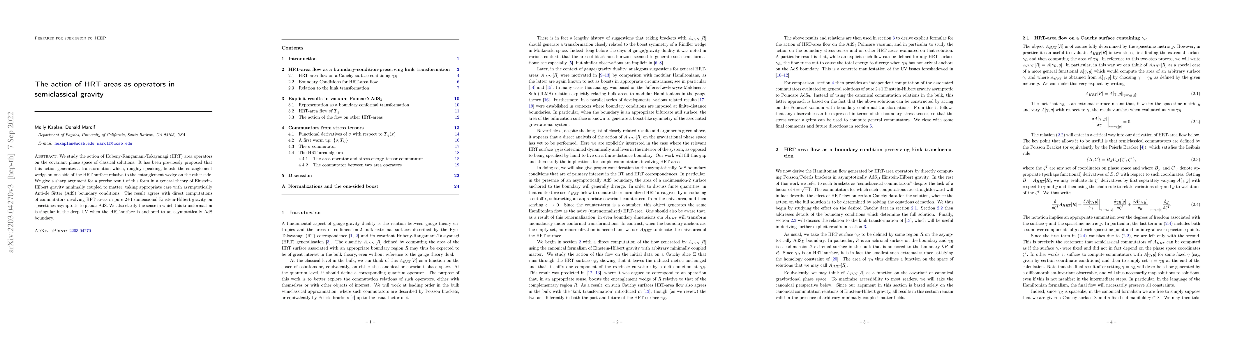 Thumbnail for The action of HRT-areas as operators in semiclassical gravity