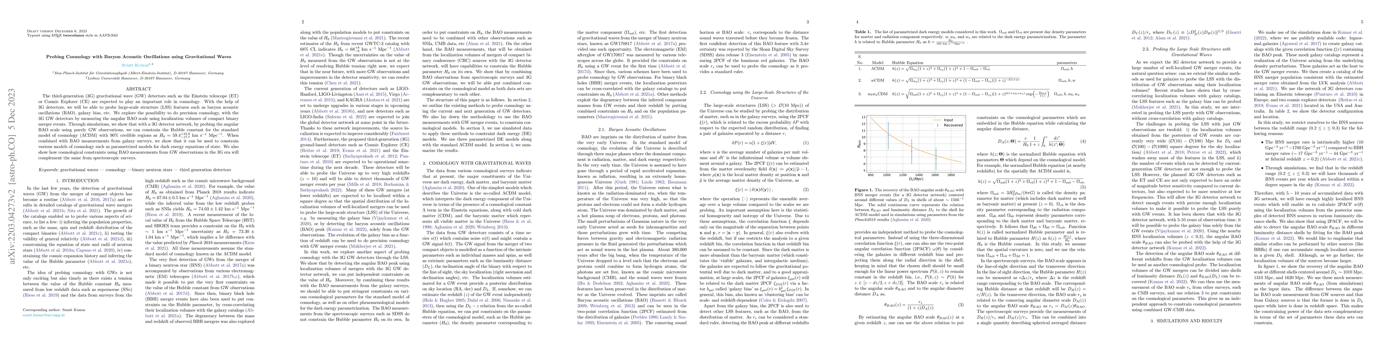 Thumbnail for Probing Cosmology with Baryon Acoustic Oscillations using Gravitational
  Waves