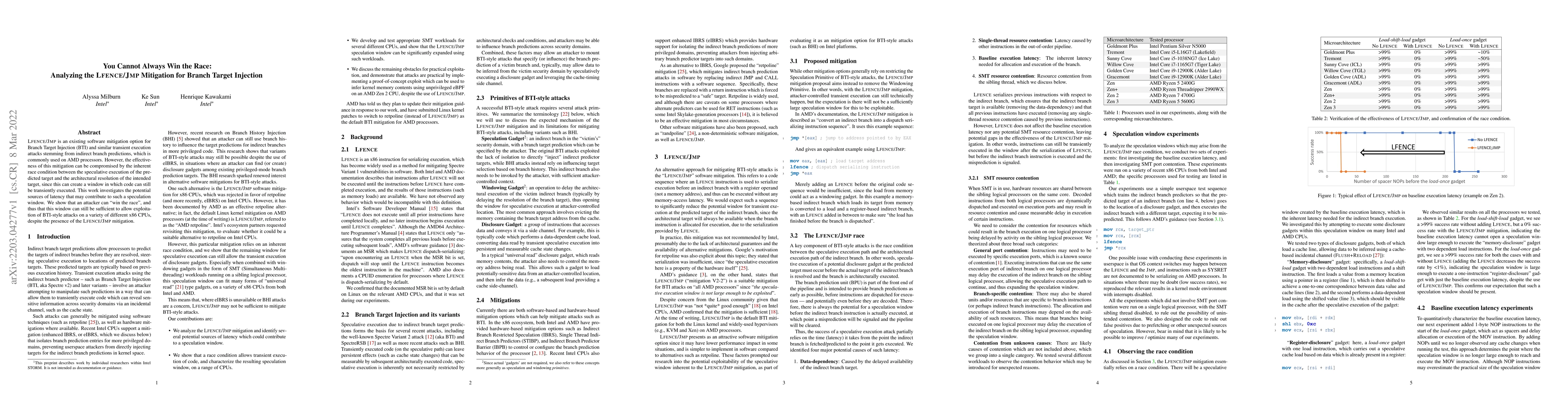 Thumbnail for You Cannot Always Win the Race: Analyzing the LFENCE/JMP Mitigation for
  Branch Target Injection