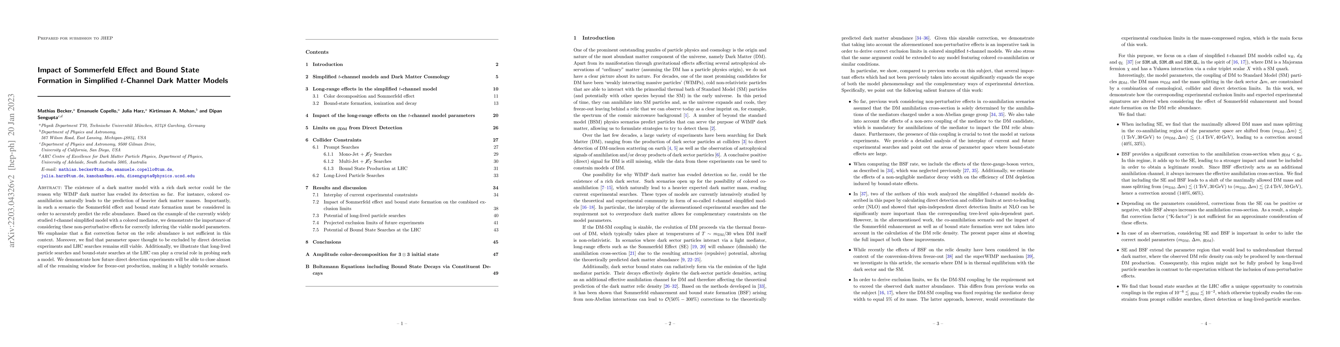 Thumbnail for Impact of Sommerfeld Effect and Bound State Formation in Simplified
  $t$-Channel Dark Matter Models