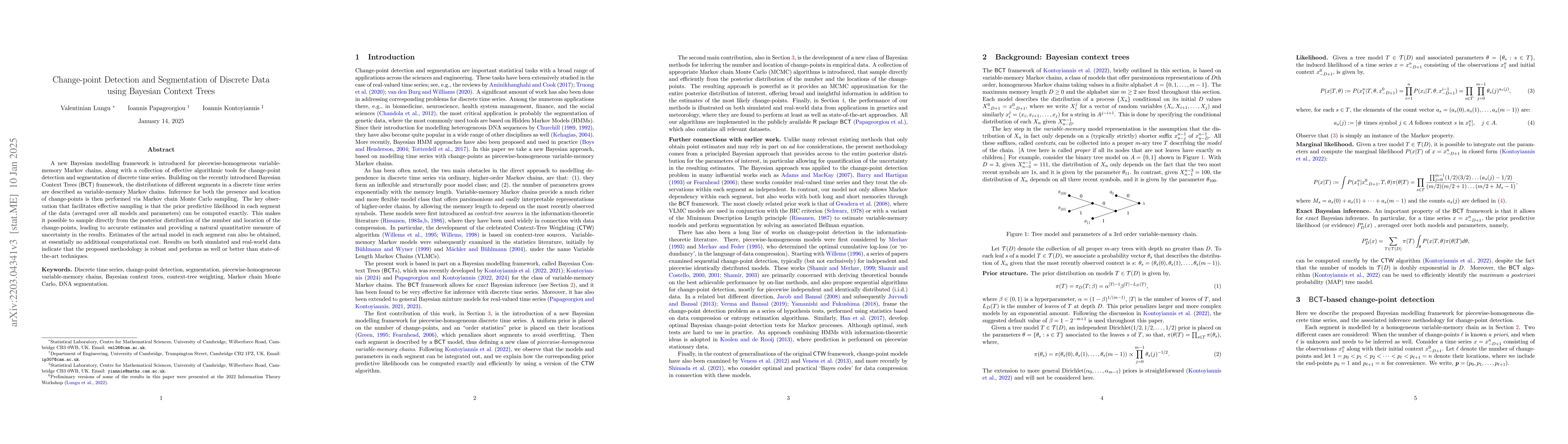 Thumbnail for Change-point Detection and Segmentation of Discrete Data using Bayesian
  Context Trees
