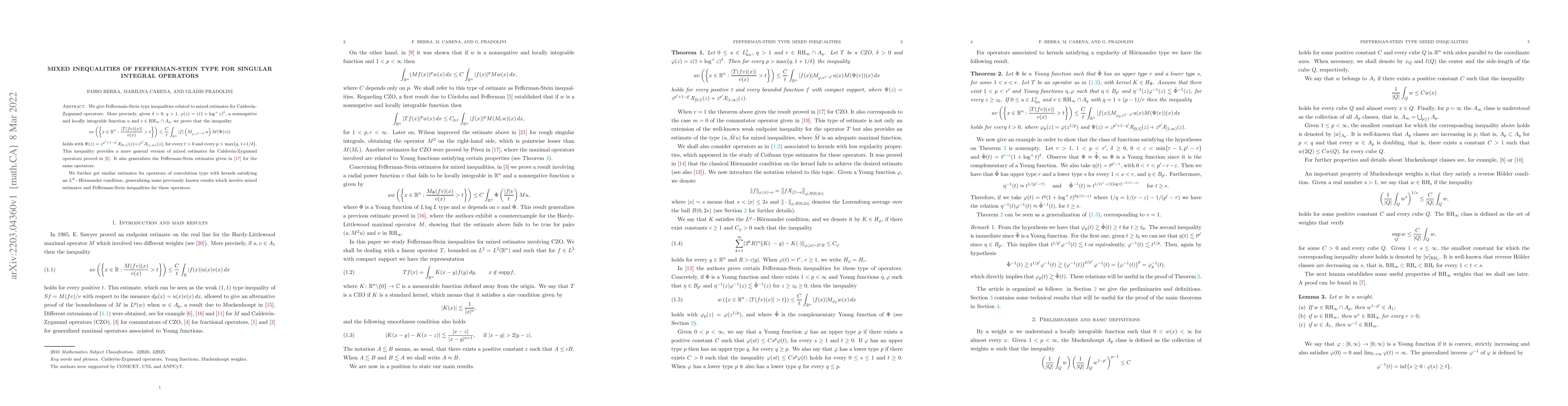 Thumbnail for Mixed inequalities of Fefferman-Stein type for singular integral
  operators