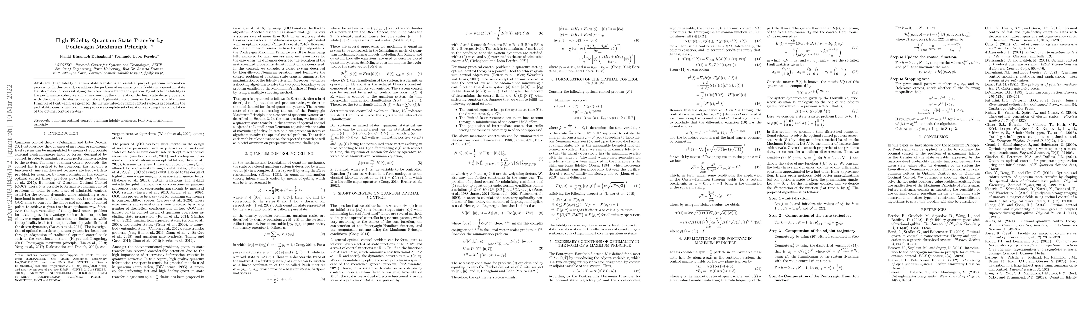 Thumbnail for High Fidelity Quantum State Transfer by Pontryagin Maximum Principle