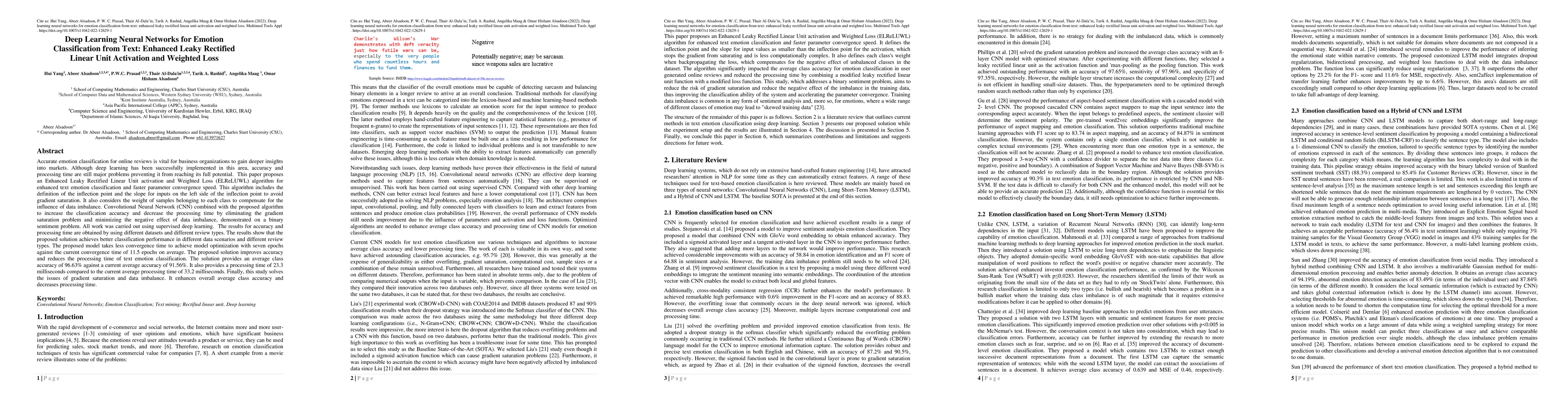 Thumbnail for Deep Learning Neural Networks for Emotion Classification from Text:
  Enhanced Leaky Rectified Linear Unit Activation and Weighted Loss