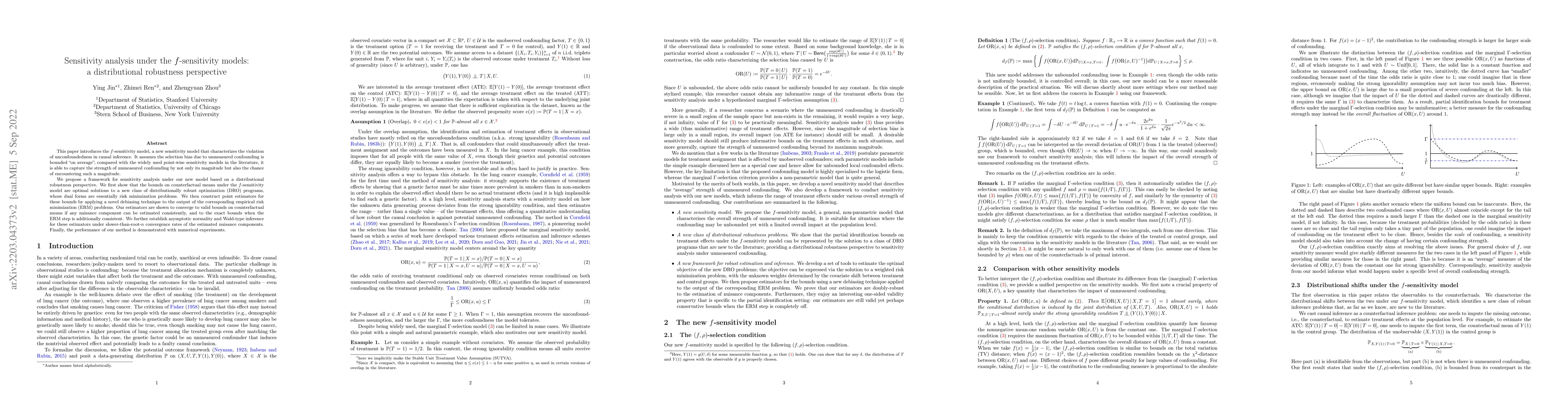 Thumbnail for Sensitivity analysis under the $f$-sensitivity models: a distributional
  robustness perspective