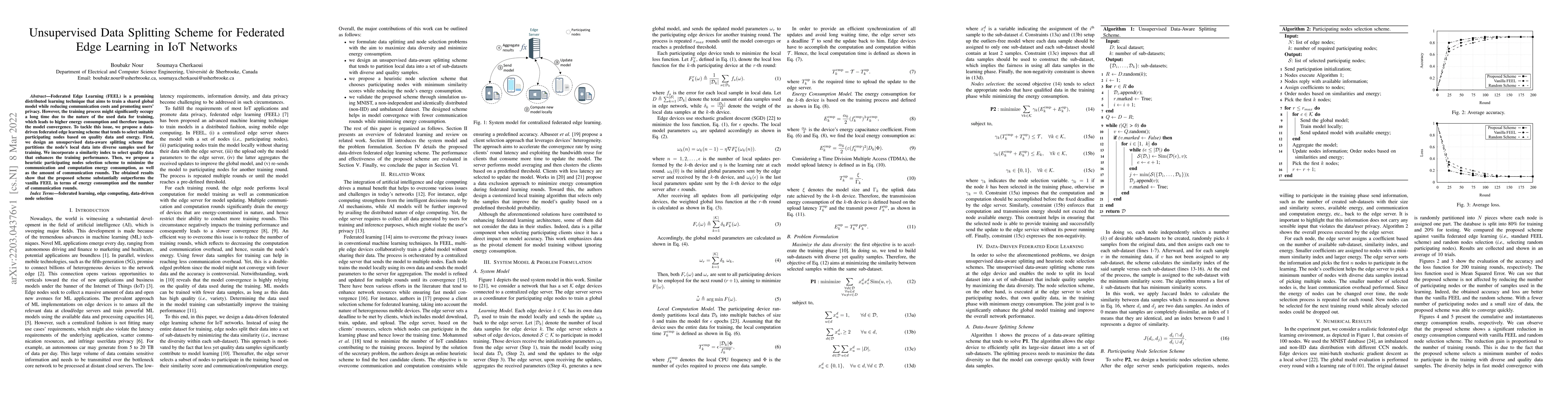 Thumbnail for Unsupervised Data Splitting Scheme for Federated Edge Learning in IoT
  Networks