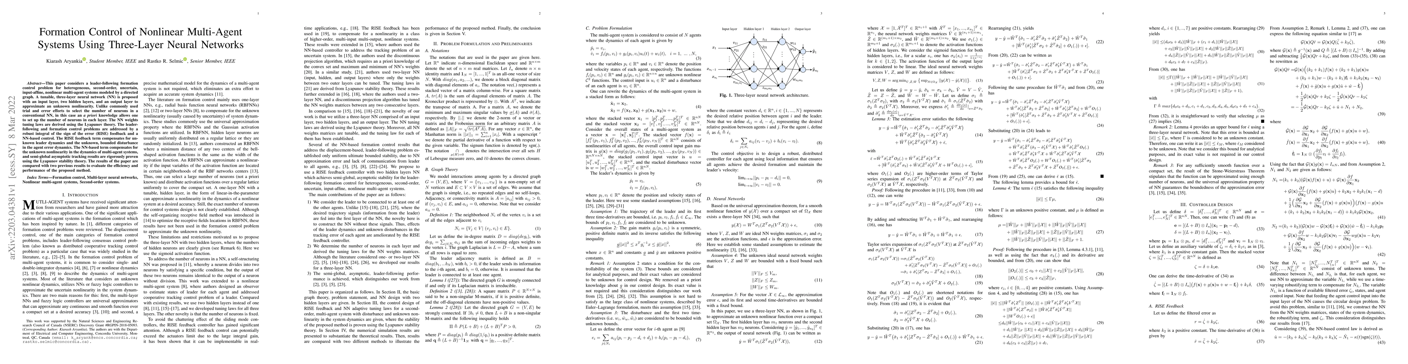 Thumbnail for Formation Control of Nonlinear Multi-Agent Systems Using Three-Layer
  Neural Networks