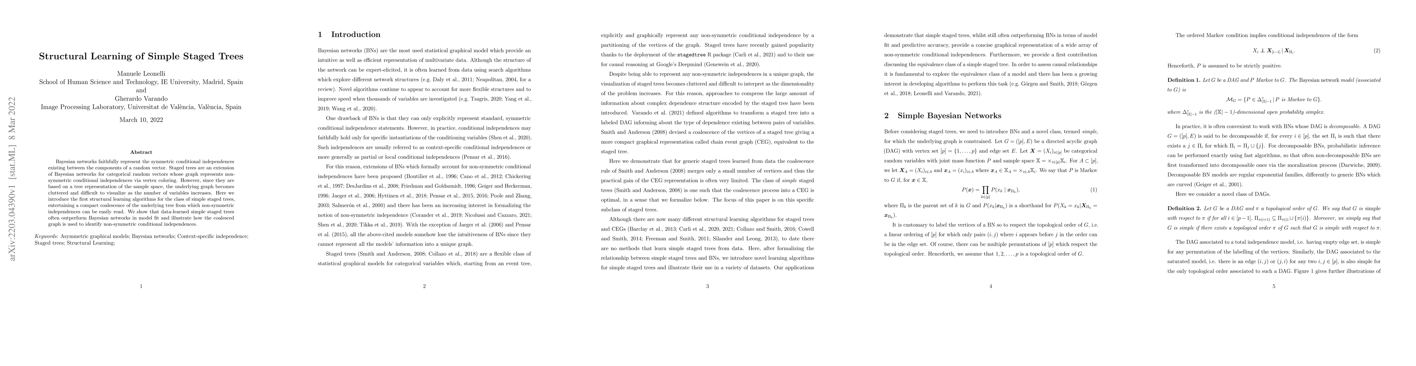 Thumbnail for Structural Learning of Simple Staged Trees