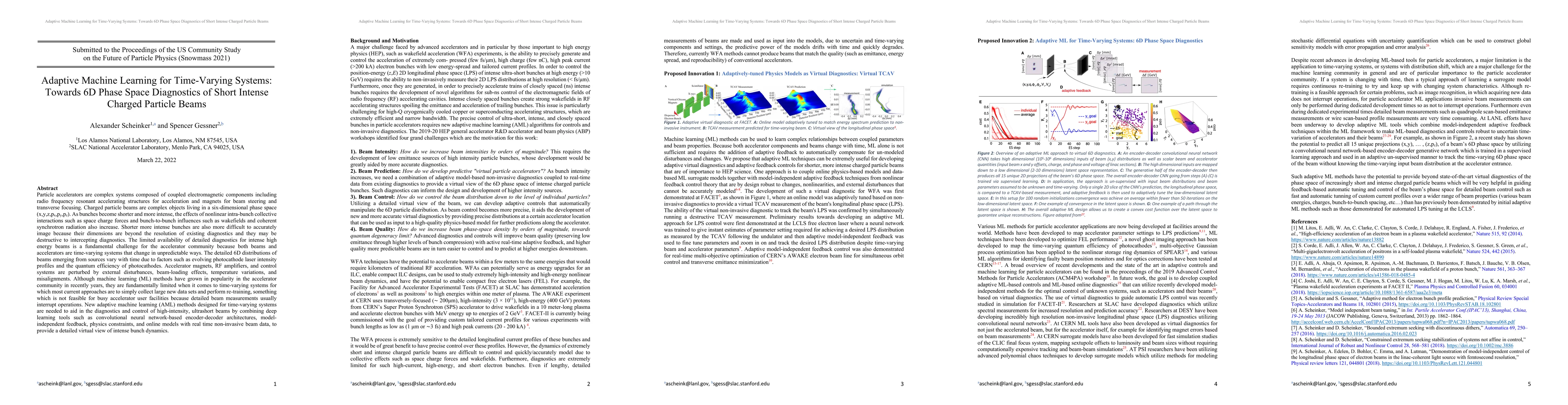 Thumbnail for Adaptive Machine Learning for Time-Varying Systems: Towards 6D Phase
  Space Diagnostics of Short Intense Charged Particle Beams