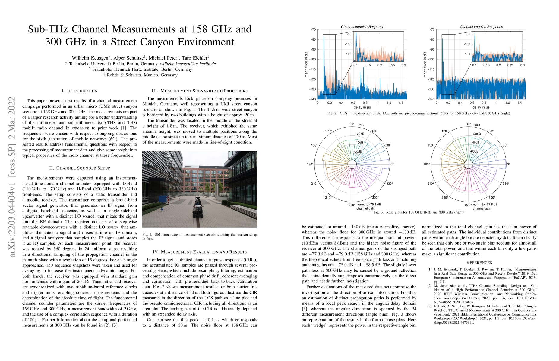 Thumbnail for Sub-THz Channel Measurements at 158 GHz and 300 GHz in a Street Canyon
  Environment