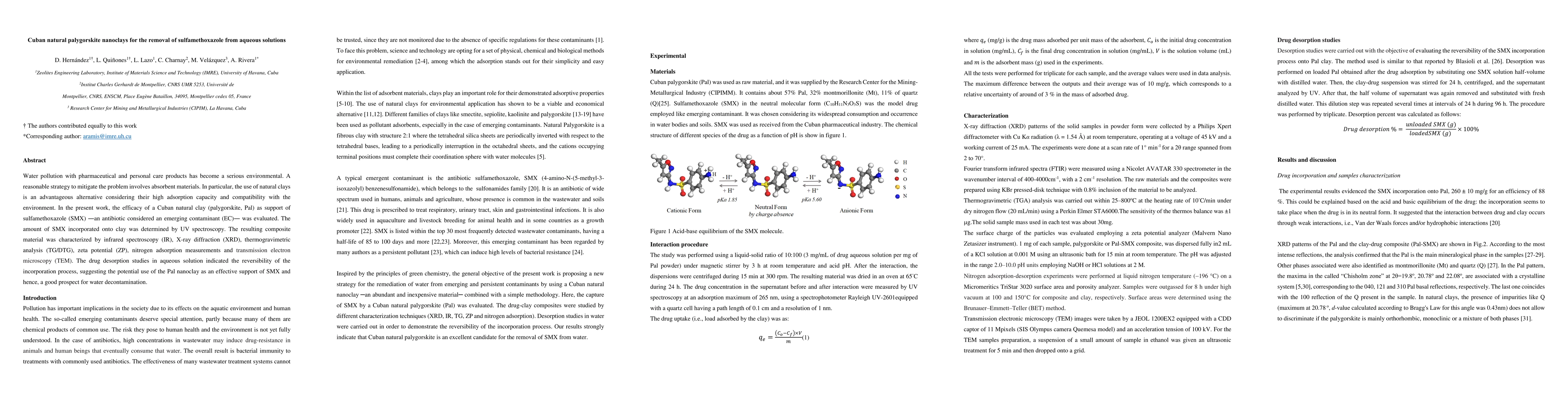 Thumbnail for Cuban natural palygorskite nanoclays for the removal of sulfamethoxazole
  from aqueous solutions