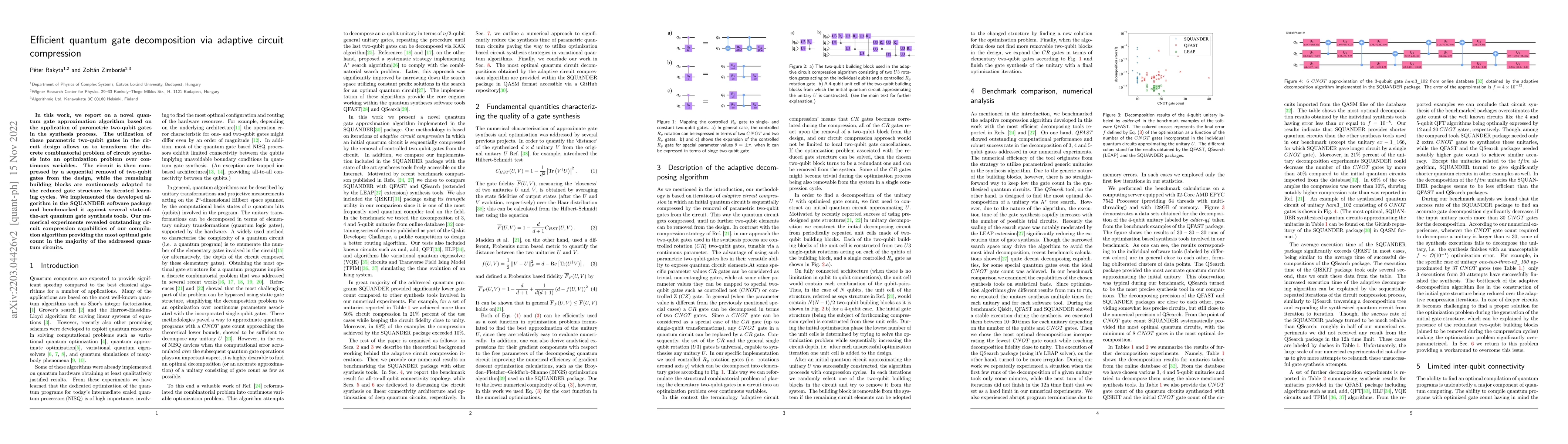 Thumbnail for Efficient quantum gate decomposition via adaptive circuit compression