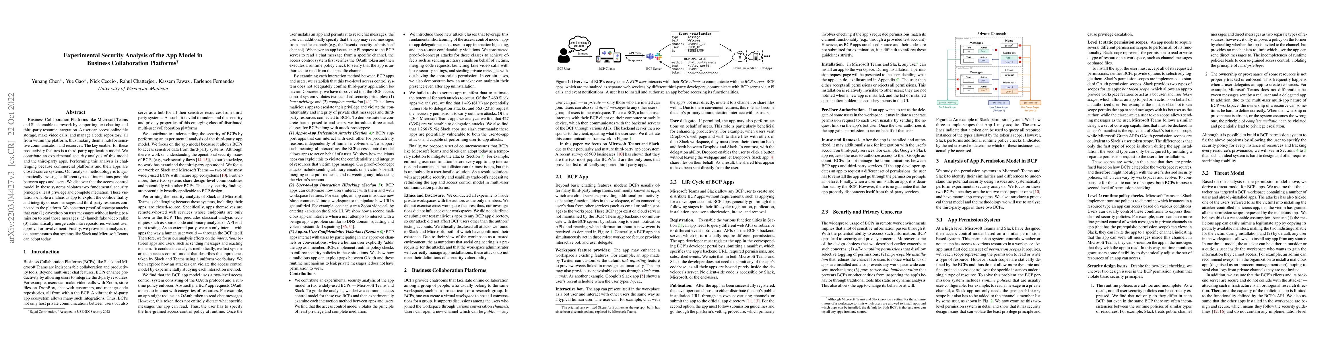 Thumbnail for Experimental Security Analysis of the App Model in Business
  Collaboration Platforms